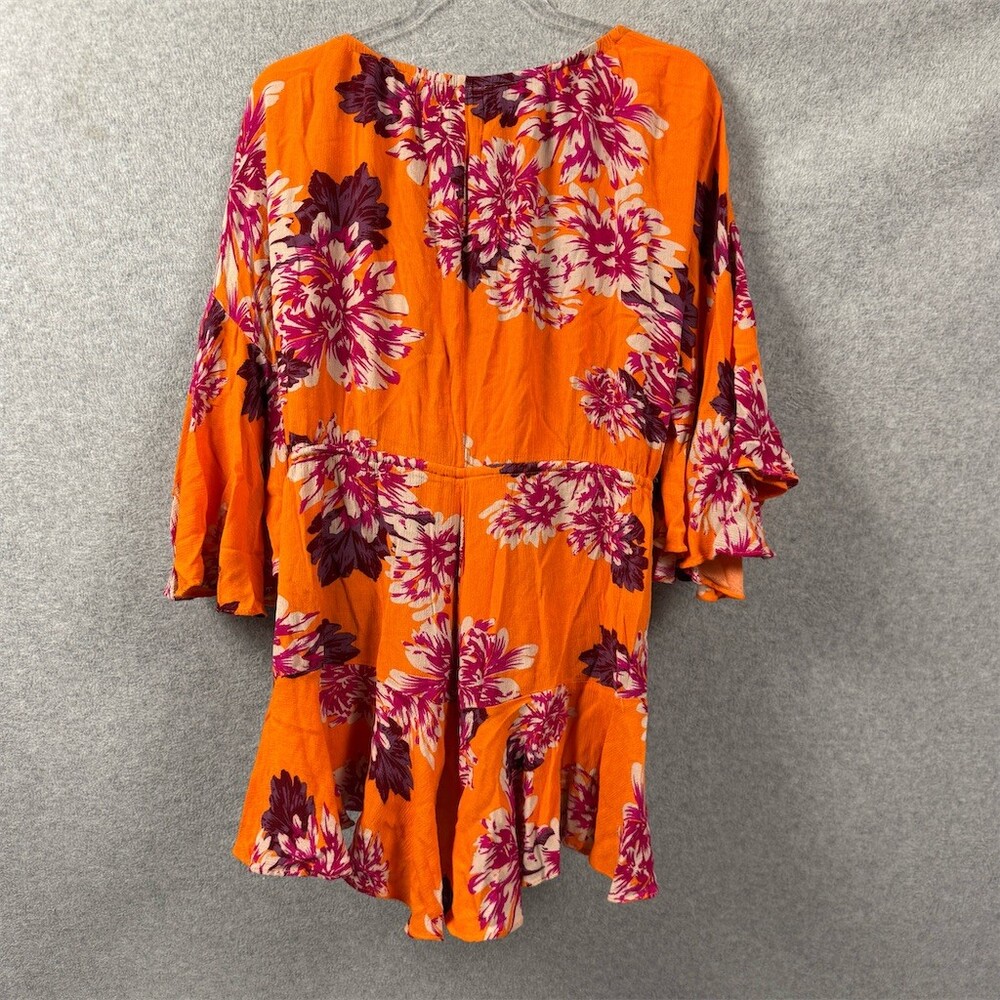 Hello Molly Romper Womens Size 6 Orange Floral Off Shoulder Boho Festival - Picture 7 of 11